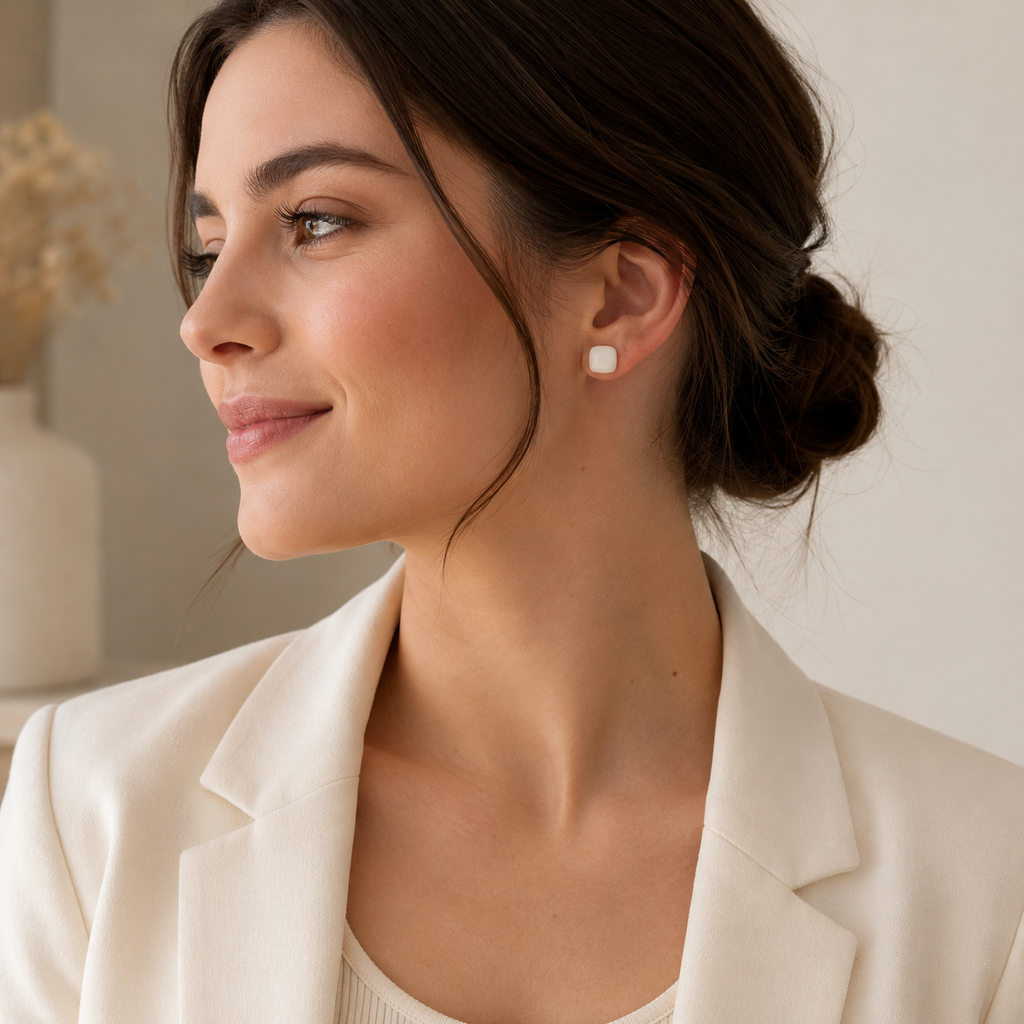 The Micro Cube in Ivory Pearl | Square Ear Stud