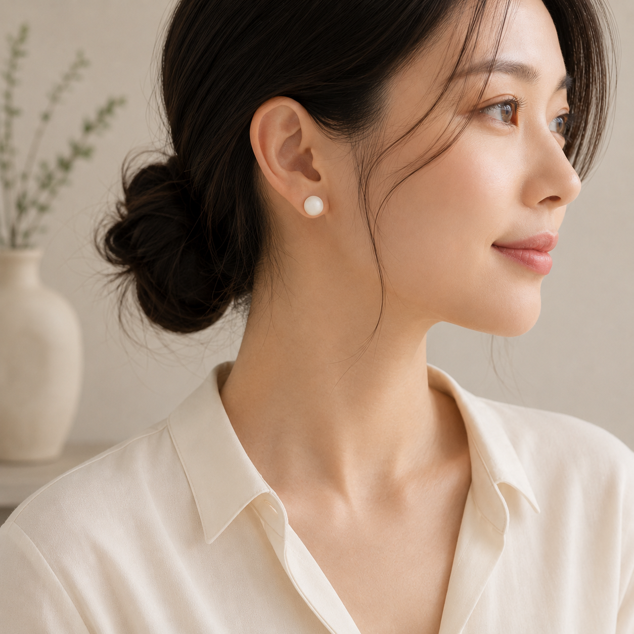 The Micro Dome in Ivory Pearl | Half Sphere Ear Stud
