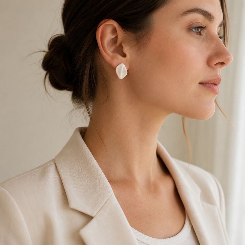 The Organic Pebble in Ivory Pearl | Pebble Ear Stud