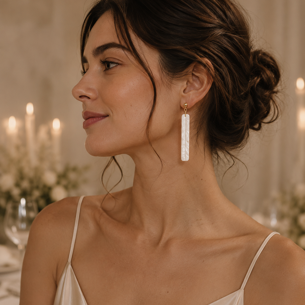 The Palazzo Column Drop in Ivory Pearl | White Long Rectangle Drop Earrings