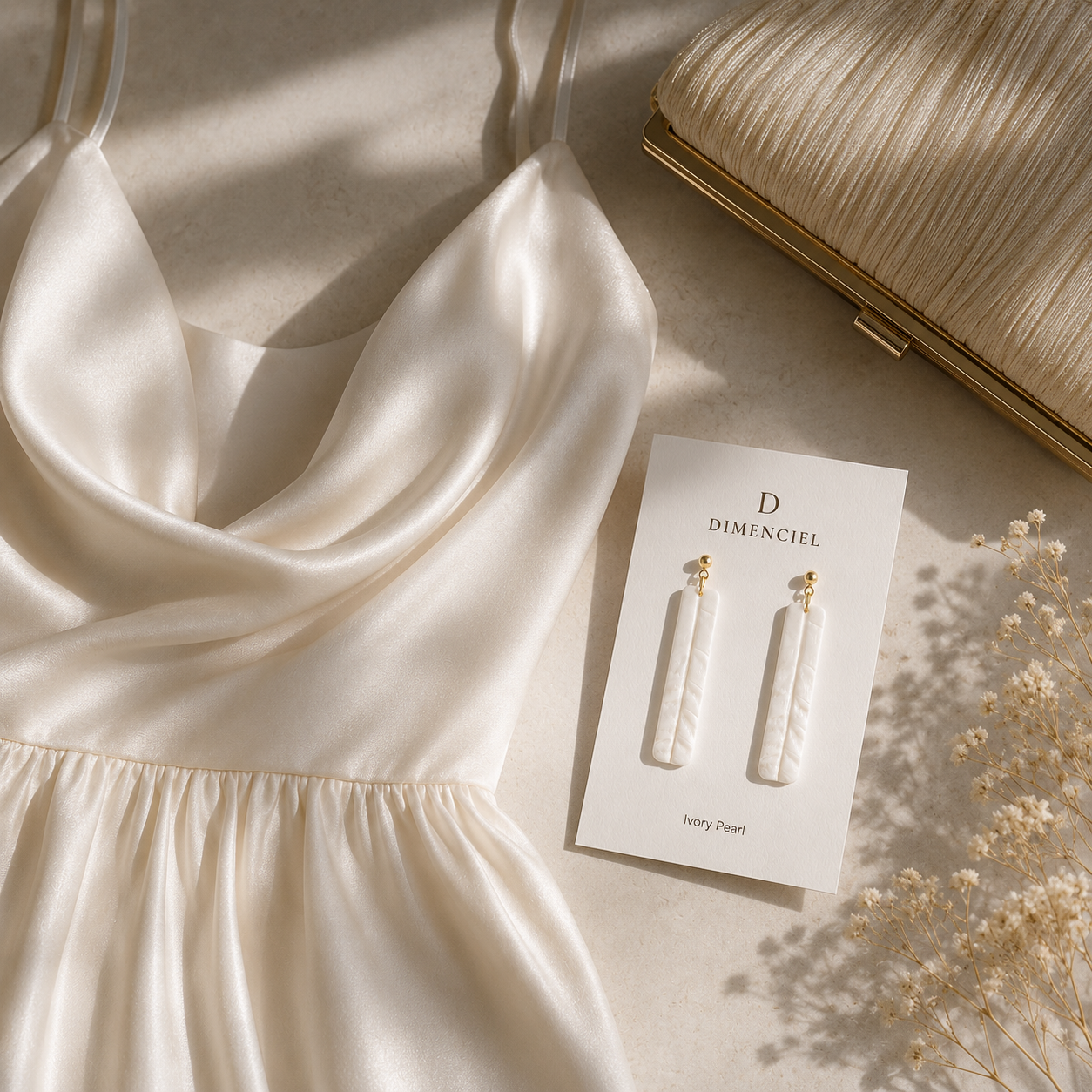 The Palazzo Column Drop in Ivory Pearl | White Long Rectangle Drop Earrings