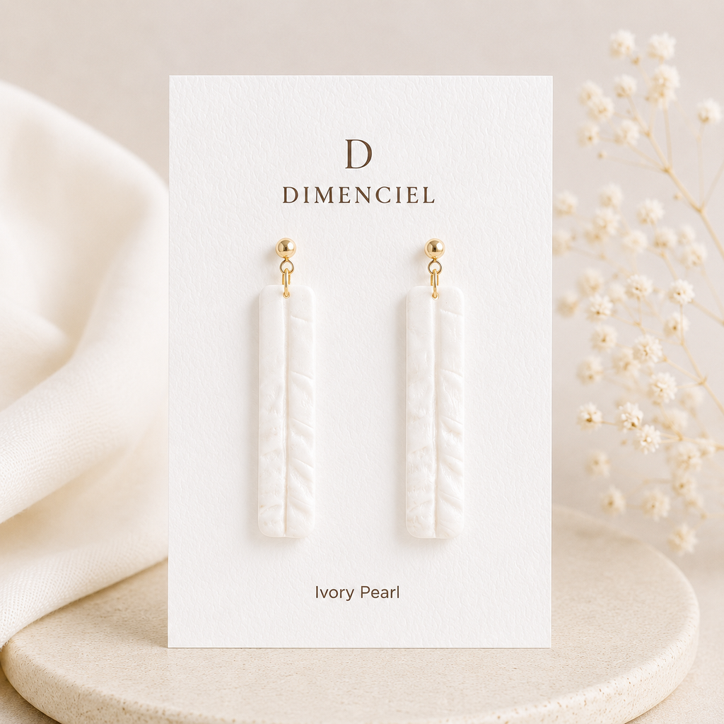 The Palazzo Column Drop in Ivory Pearl | White Long Rectangle Drop Earrings