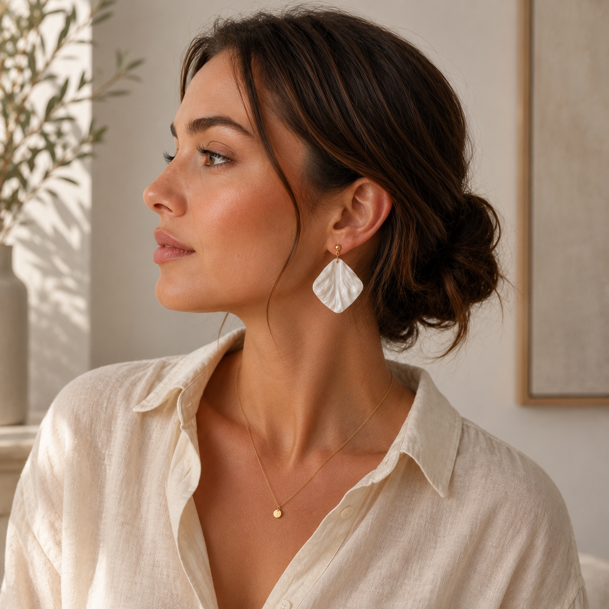 The Palazzo Statement in Ivory Pearl | White Large Square Petal Earrings