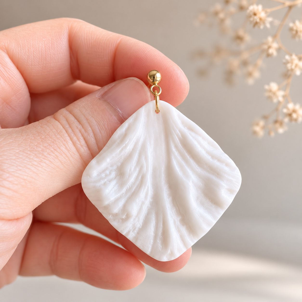 The Palazzo Statement in Ivory Pearl | White Large Square Petal Earrings