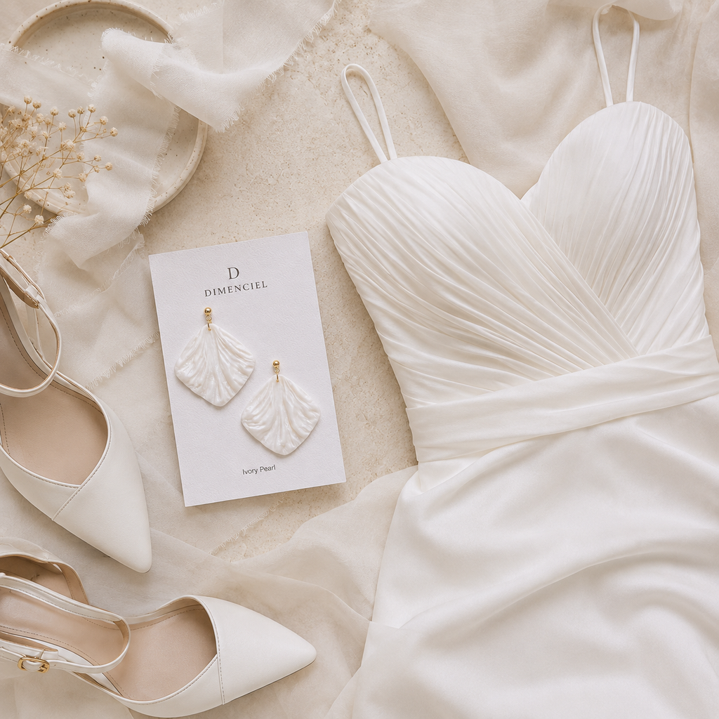 The Palazzo Statement in Ivory Pearl | White Large Square Petal Earrings