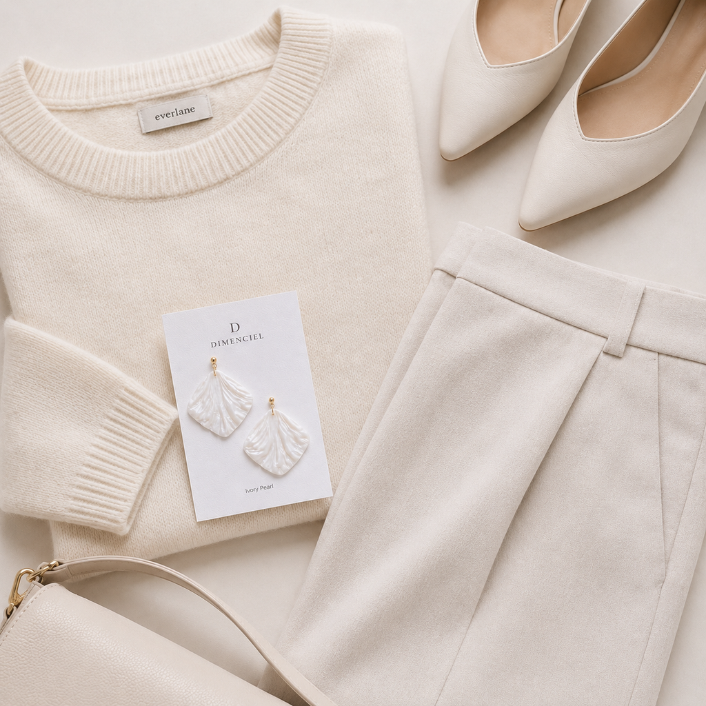 The Palazzo Statement in Ivory Pearl | White Large Square Petal Earrings