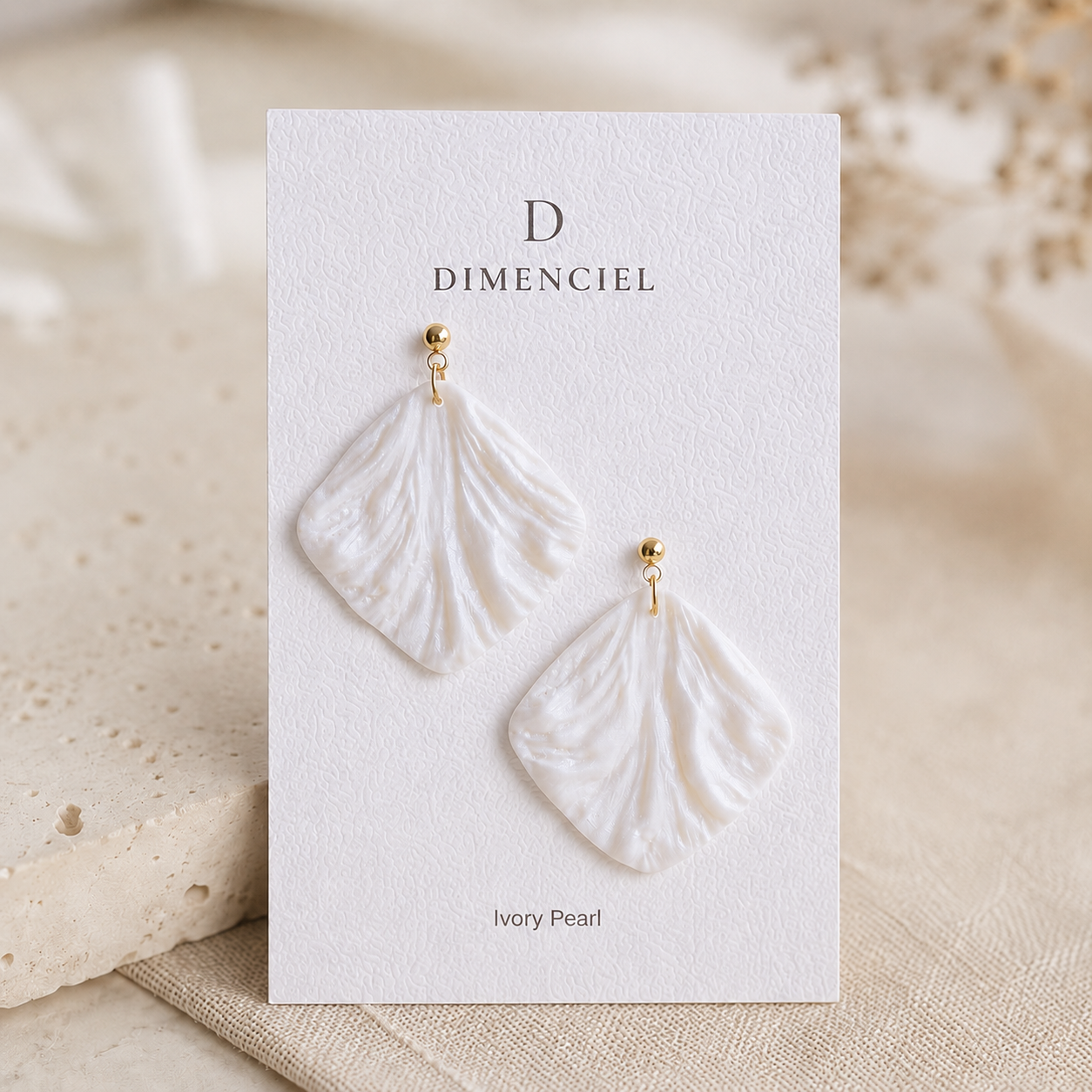 The Palazzo Statement in Ivory Pearl | White Large Square Petal Earrings