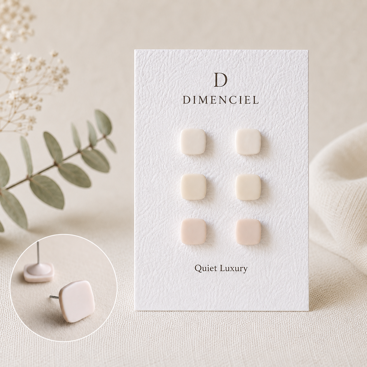 The Micro Cube Trio in Quiet Luxury | Square Ear Studs Set