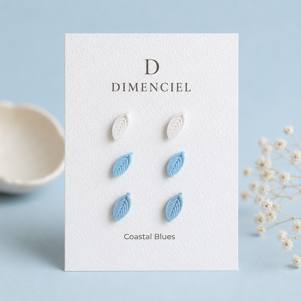 Coastal Blues Leaf Studs Set