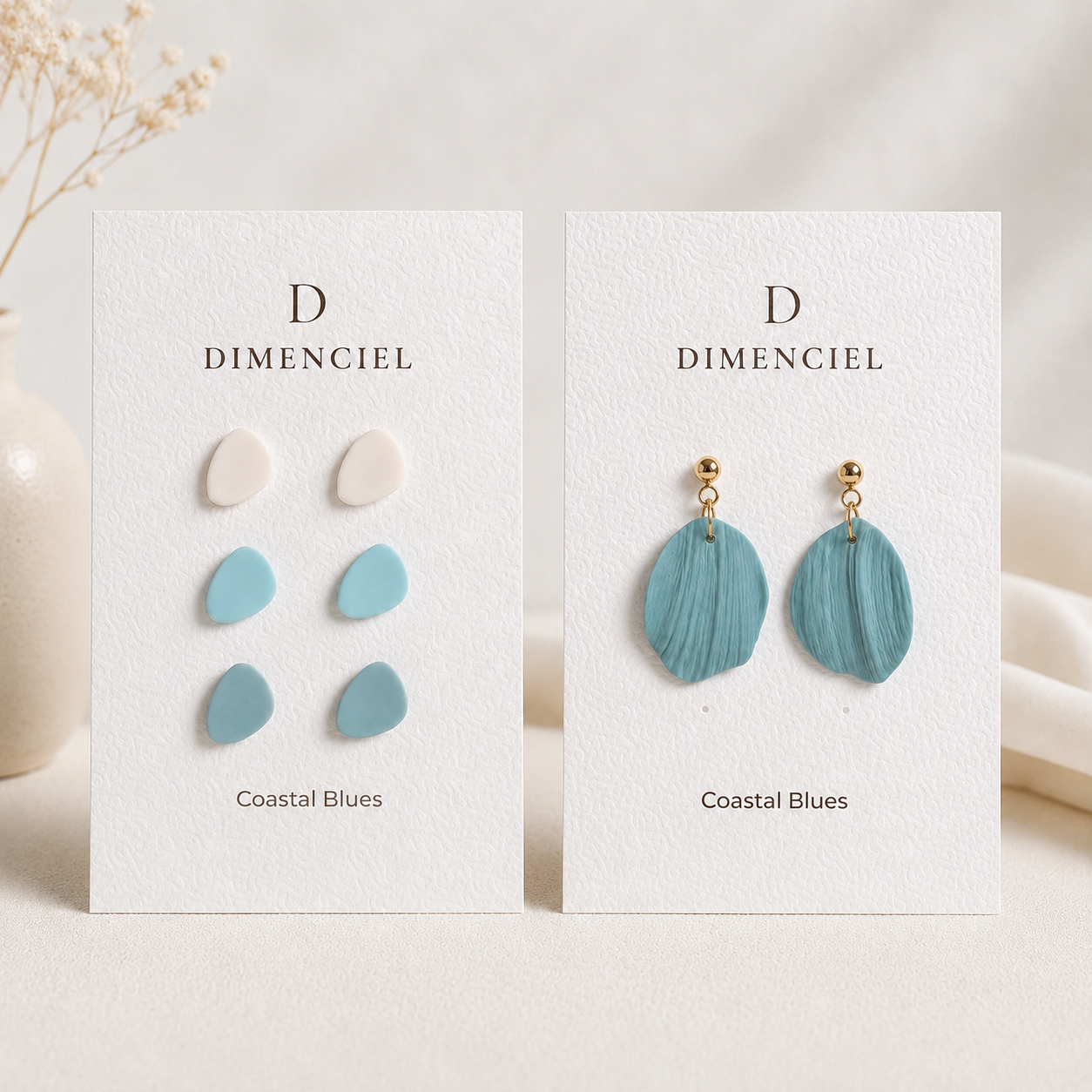 The Pebble & Petal Edit in Coastal Blues | Bundle — Pebble Studs Set & Petal Drop Earrings