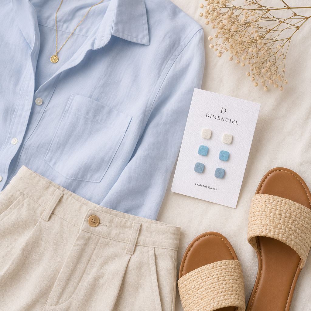 Coastal Blues Square Ear Studs Set