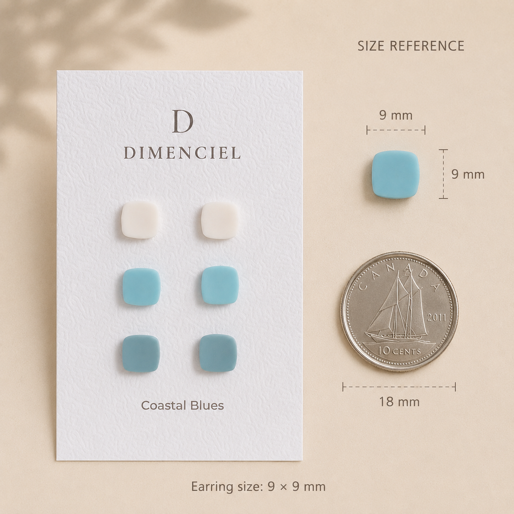 The Micro Cube Trio in Coastal Blues | Square Ear Studs Set