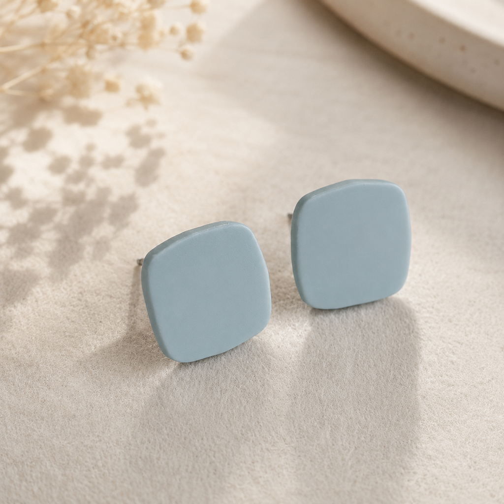 The Micro Cube Trio in Coastal Blues | Square Ear Studs Set