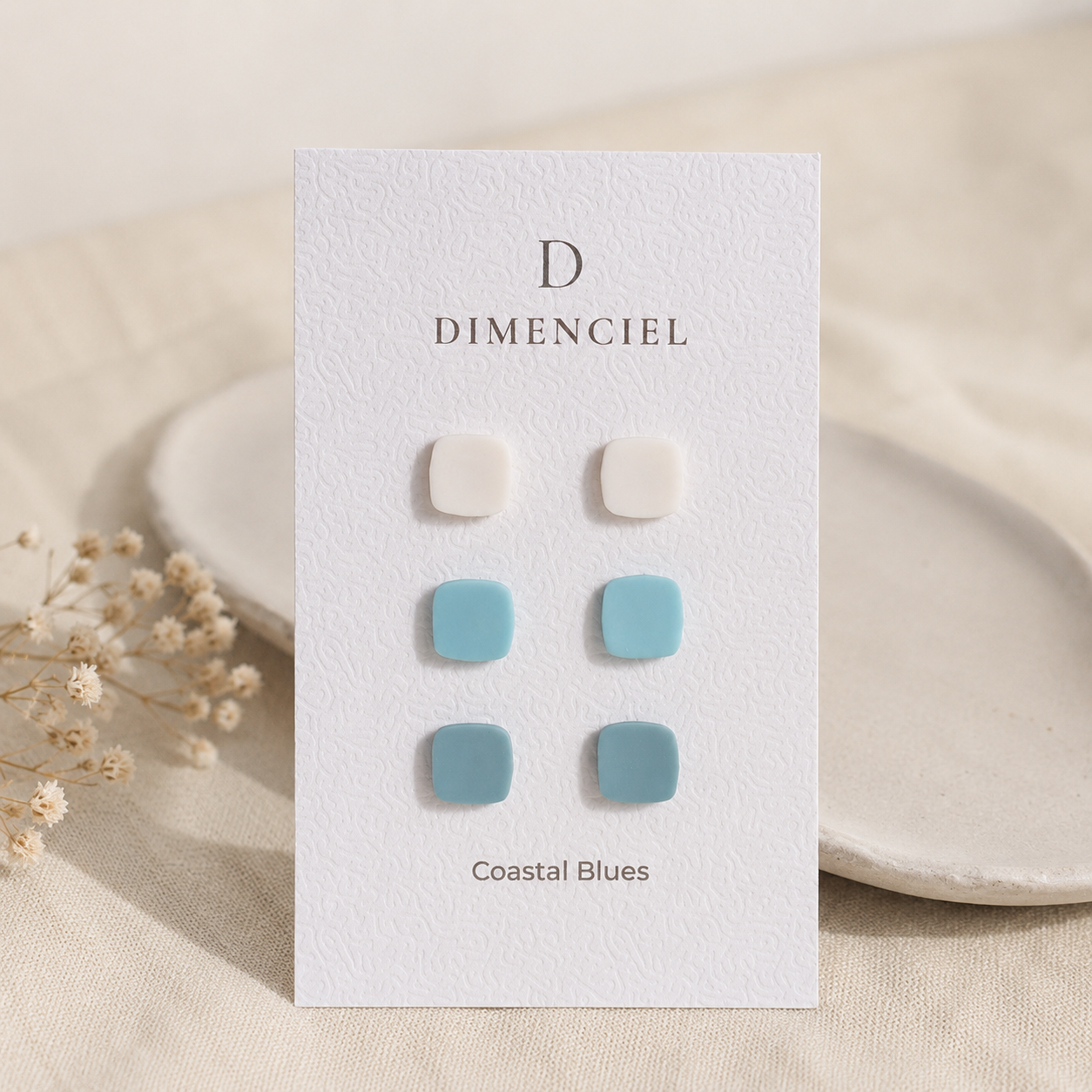 The Micro Cube Trio in Coastal Blues | Square Ear Studs Set