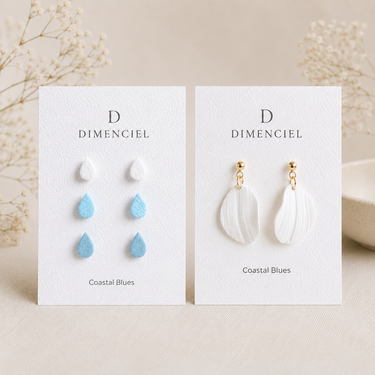 Coastal Blues Bundle — Teardrop Ear Studs Set and Petal Drop Earrings by Dimenciel