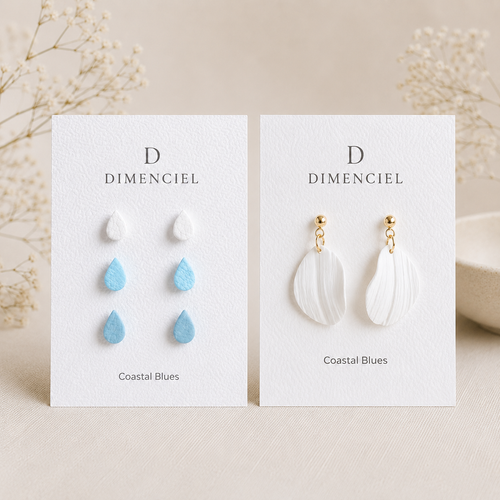 Coastal Blues Bundle — Teardrop Ear Studs Set and Petal Drop Earrings by Dimenciel