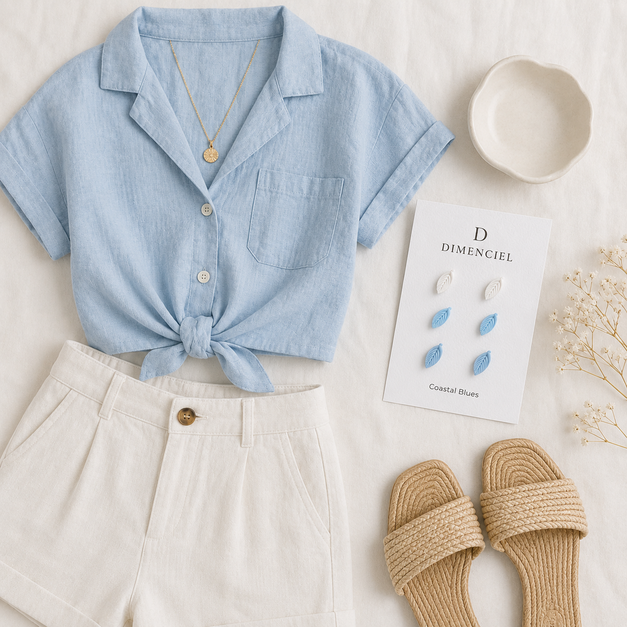 Coastal Blues Leaf Studs Set