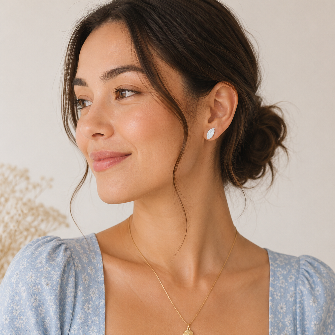 Coastal Blues Leaf Studs Set
