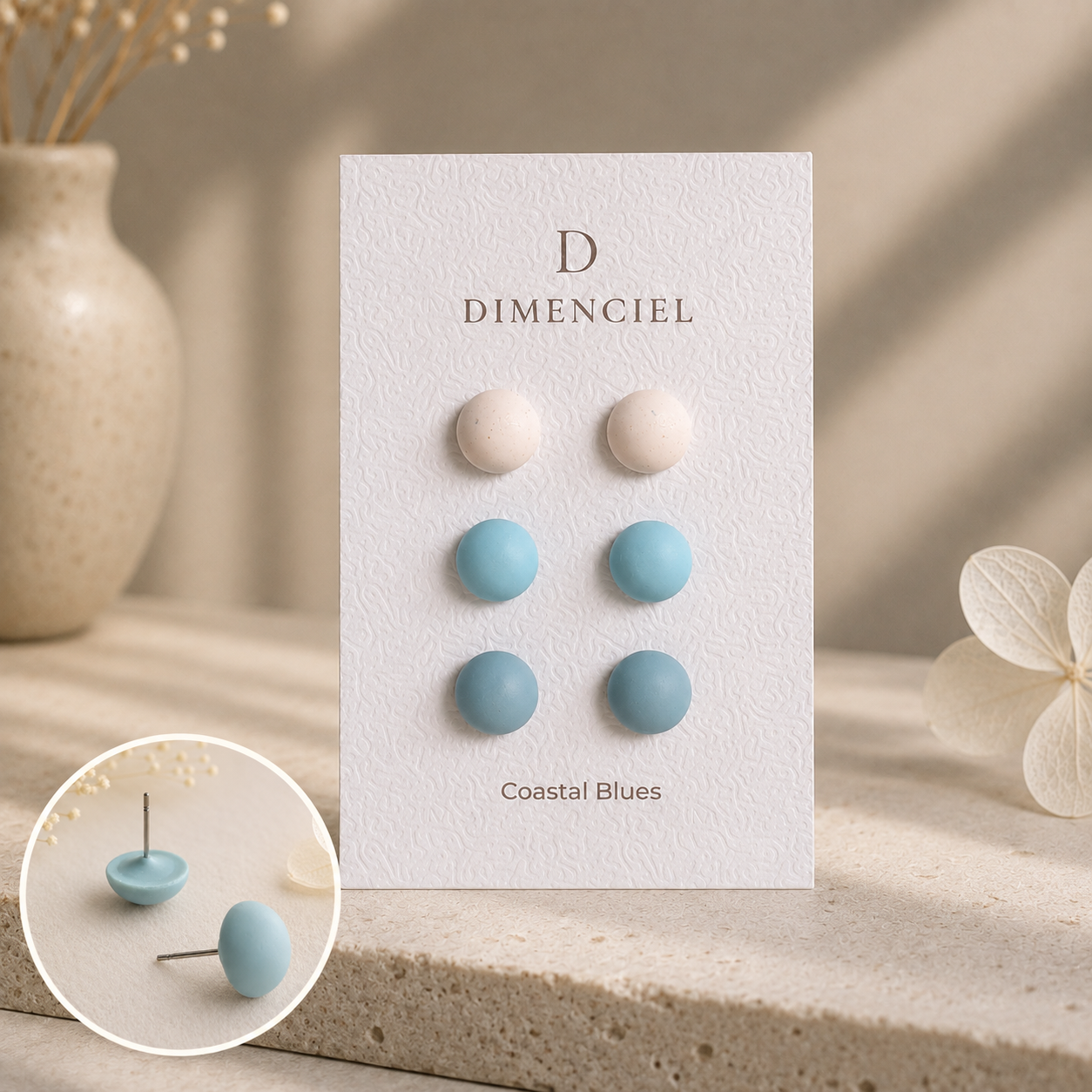The Micro Dome Trio in Coastal Blues | Half Sphere Ear Studs Set