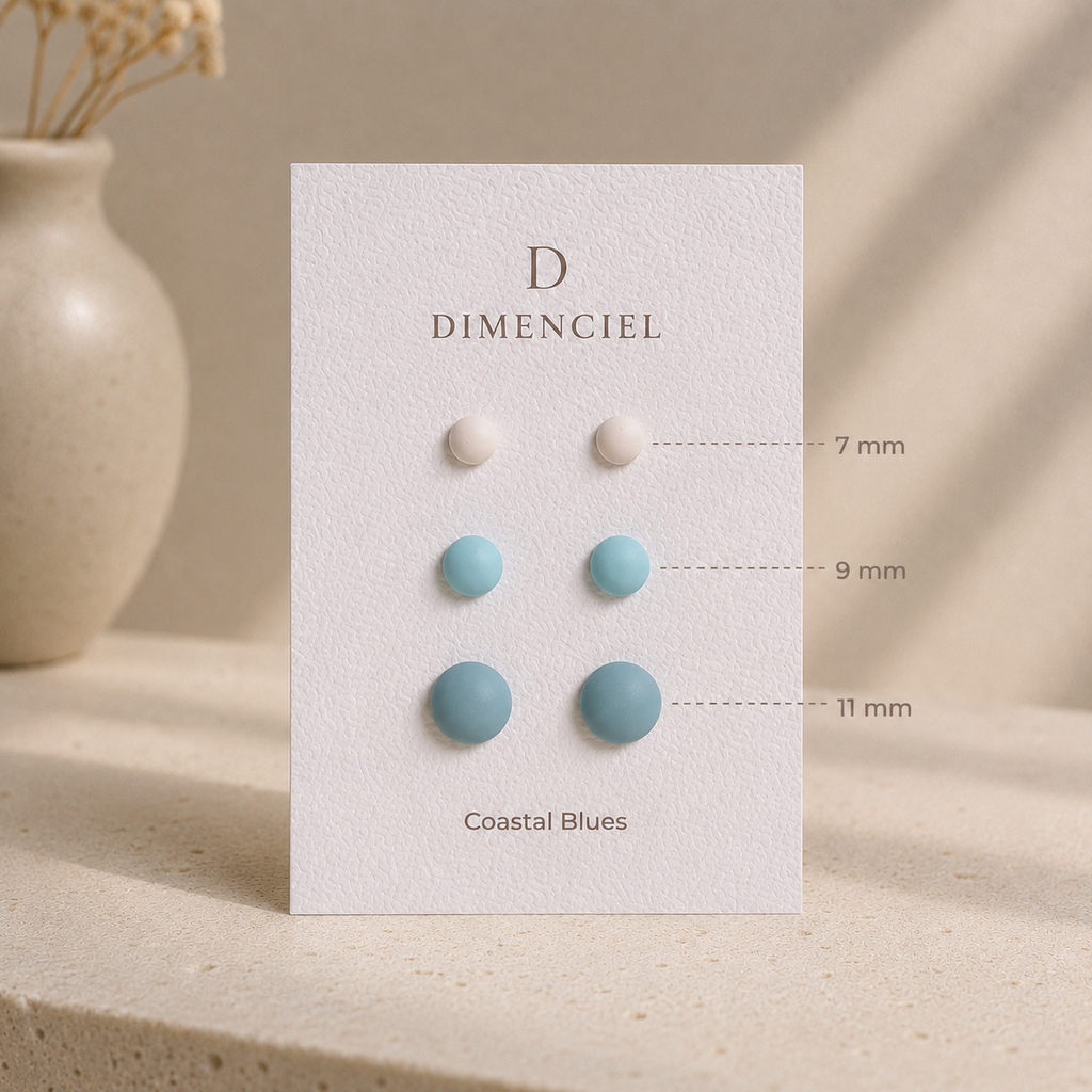 The Micro Dome Trio in Coastal Blues | Half Sphere Ear Studs Set