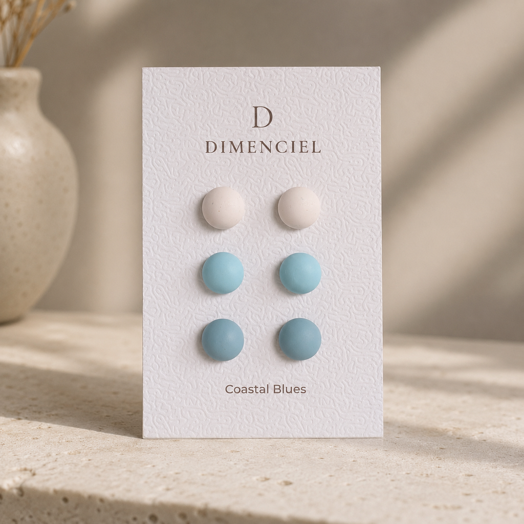 The Micro Dome Trio in Coastal Blues | Half Sphere Ear Studs Set