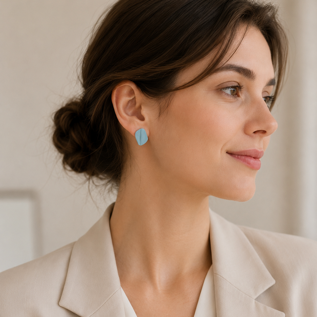 The Organic Pebble in Coastal Blues | Pebble Ear Studs