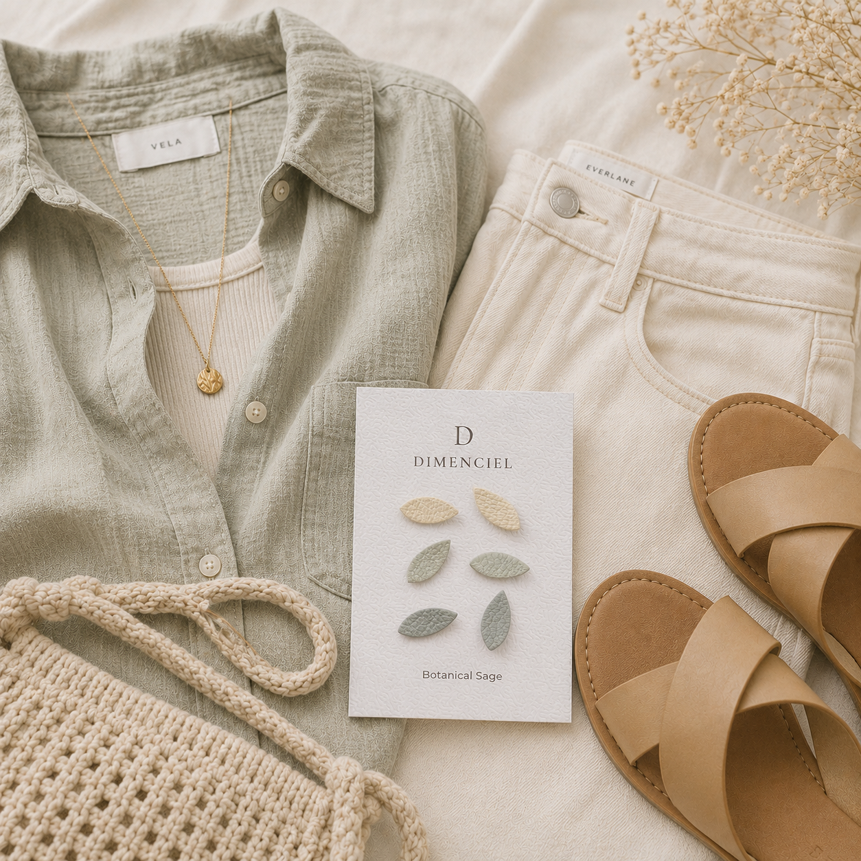 Botanical Sage Leaf Ear Studs Set