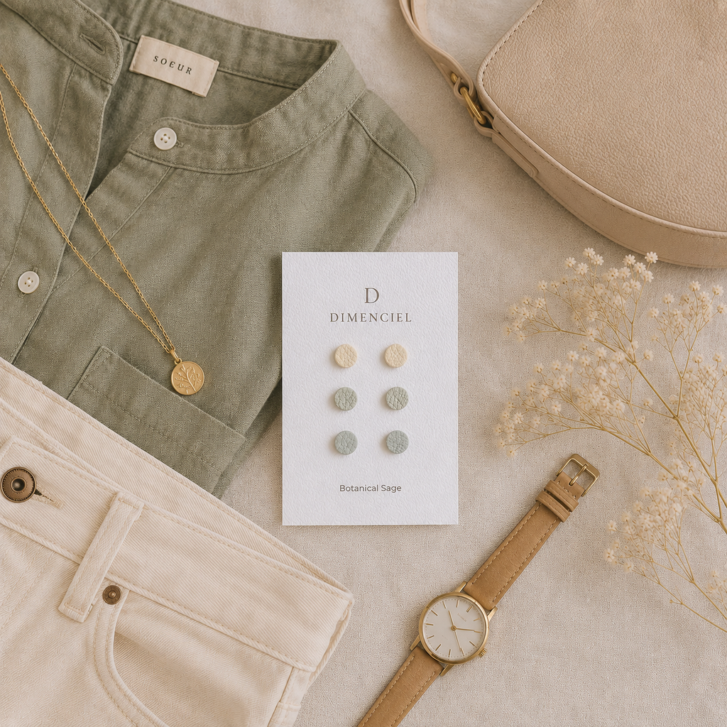 Botanical Sage Circle Studs Set