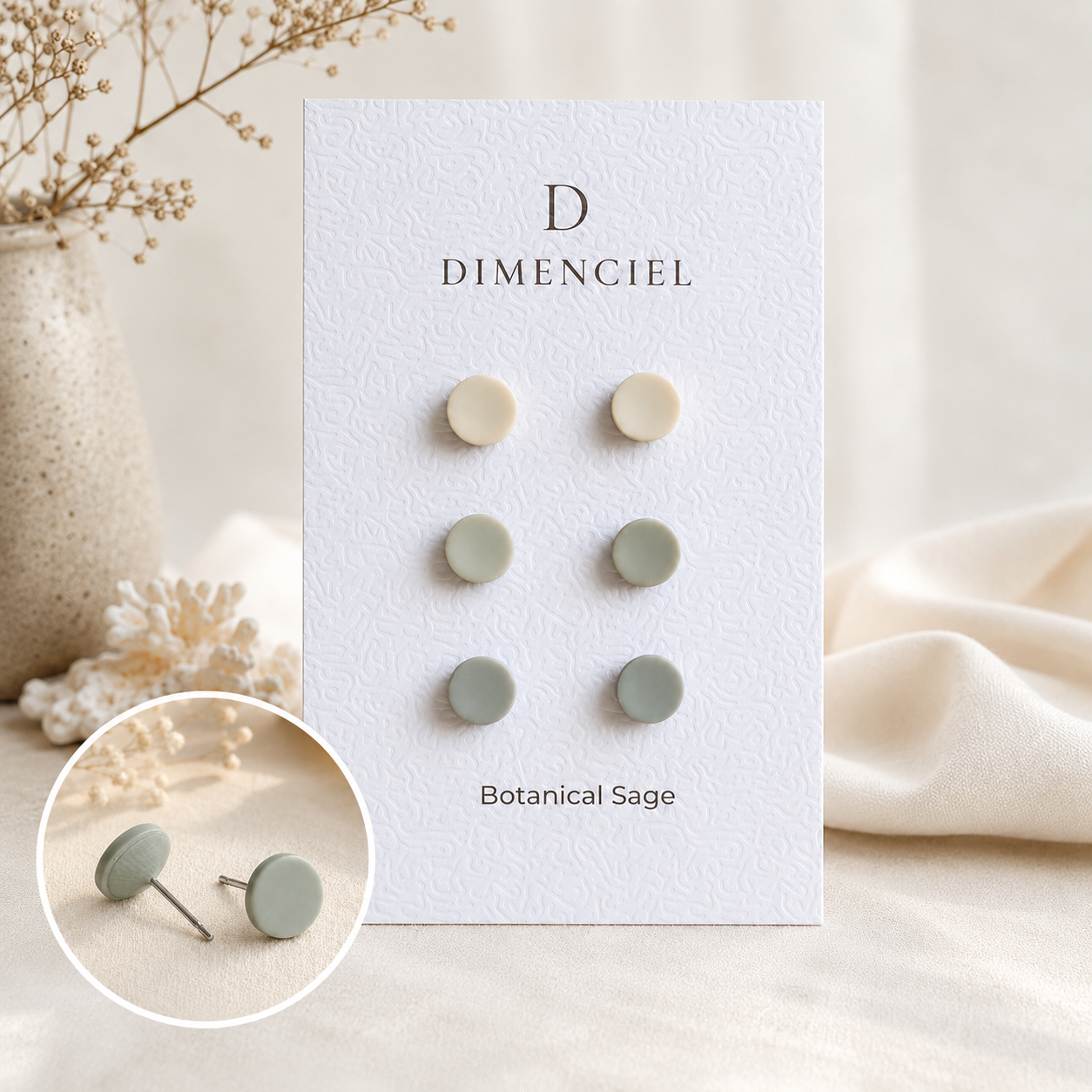The Micro Orb Trio in Botanical Sage | Circle Studs Set
