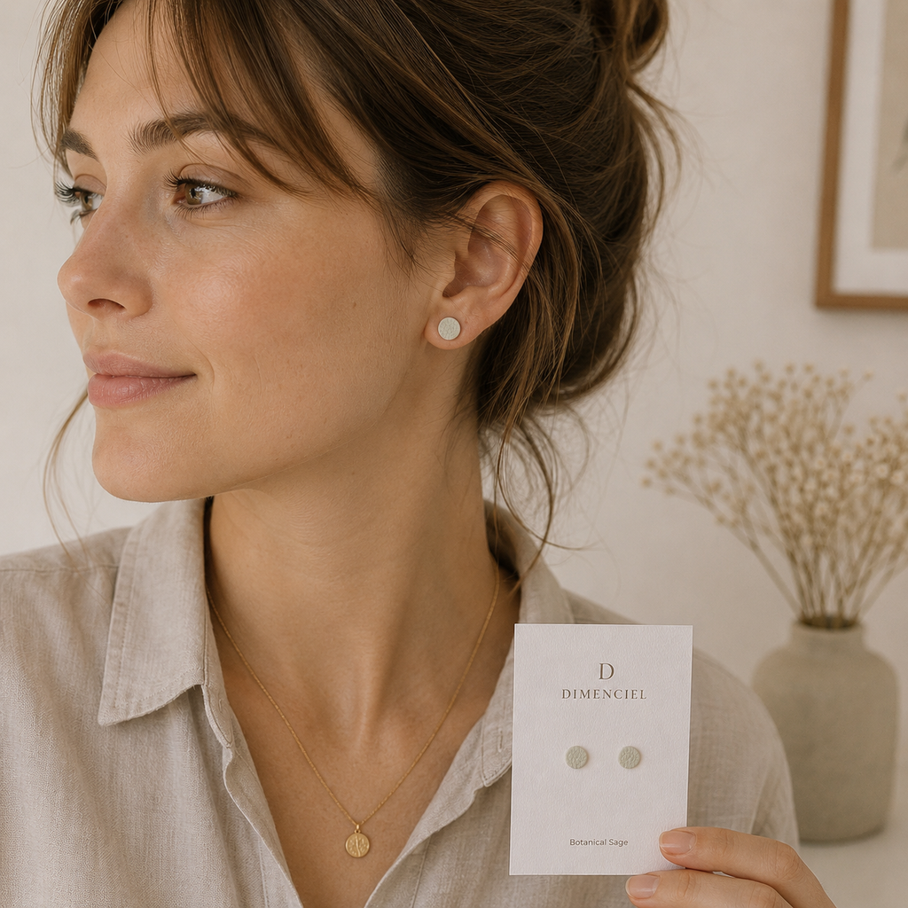 Botanical Sage Circle Studs Set