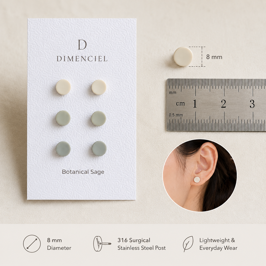The Micro Orb Trio in Botanical Sage | Circle Studs Set