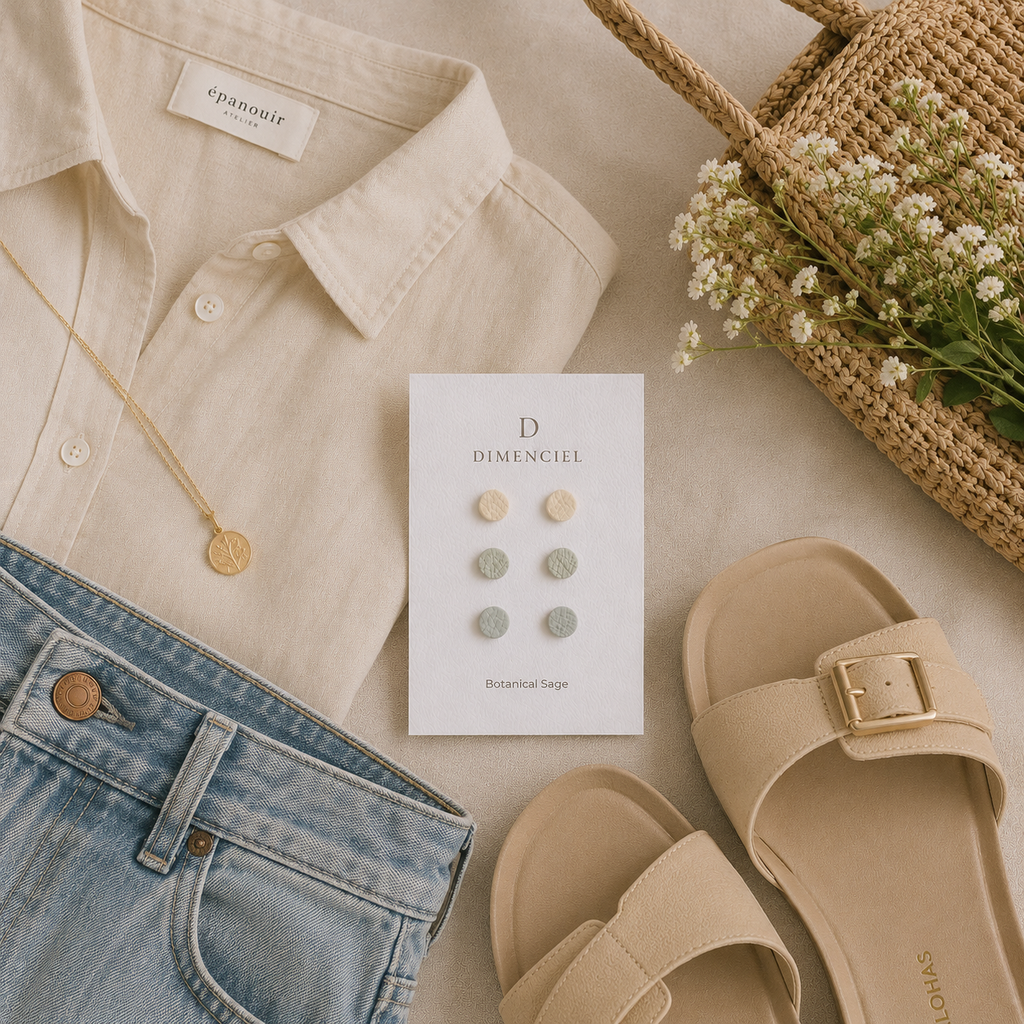 Botanical Sage Circle Studs Set