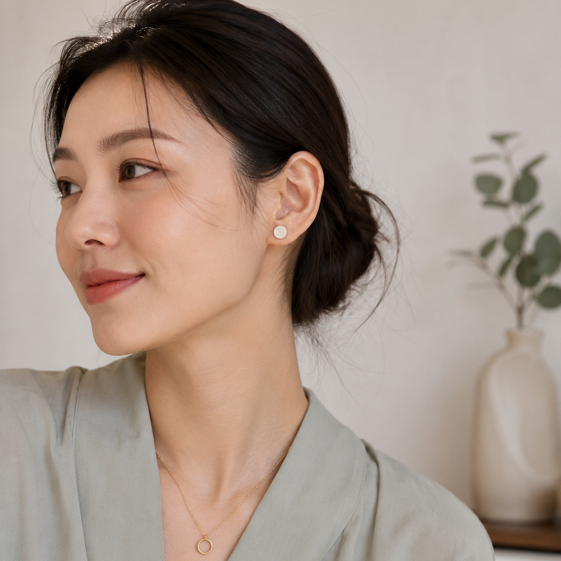 The Orb & Taper Edit in Botanical Sage | Bundle — Circle Studs Set & Drop Earrings