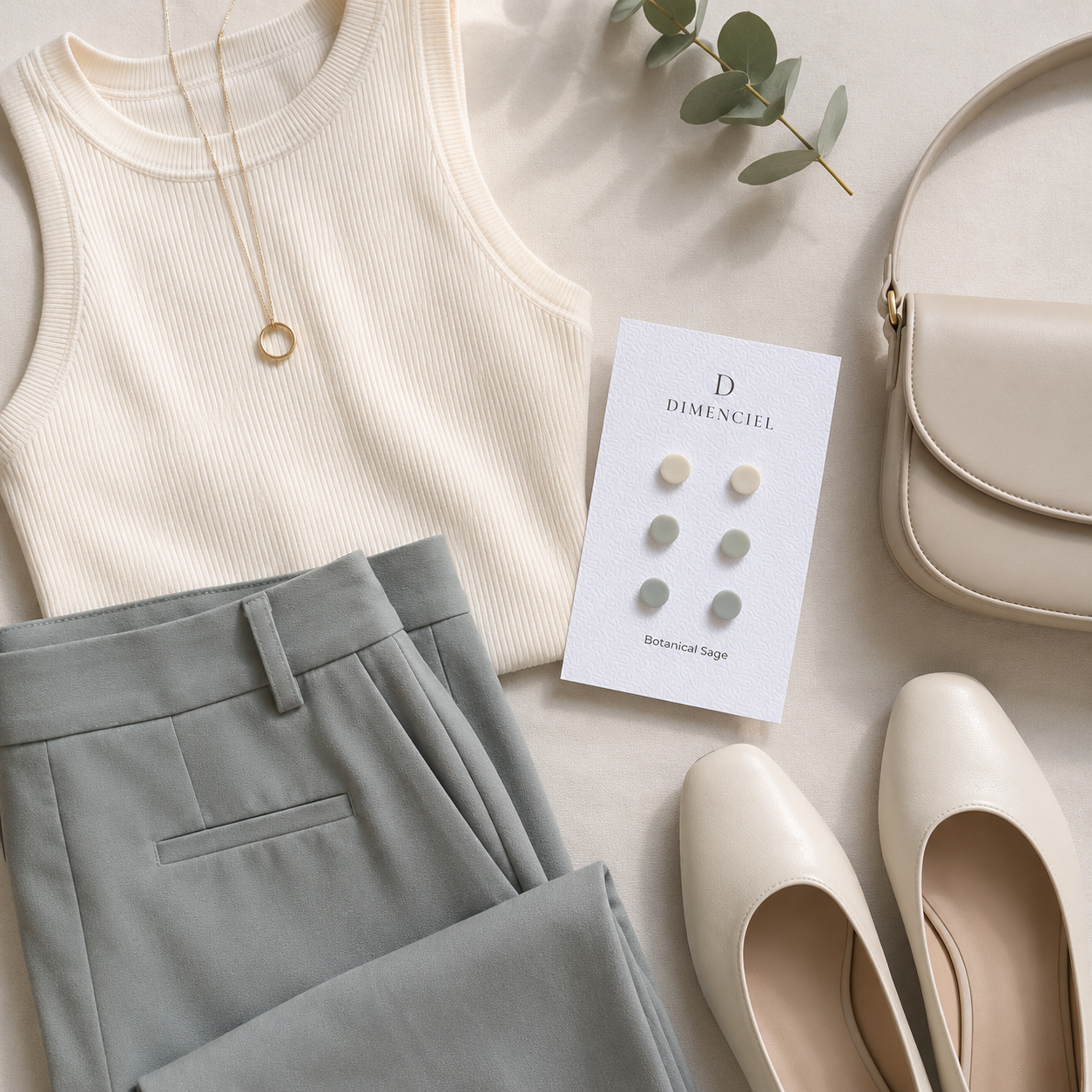 The Micro Orb Trio in Botanical Sage | Circle Studs Set