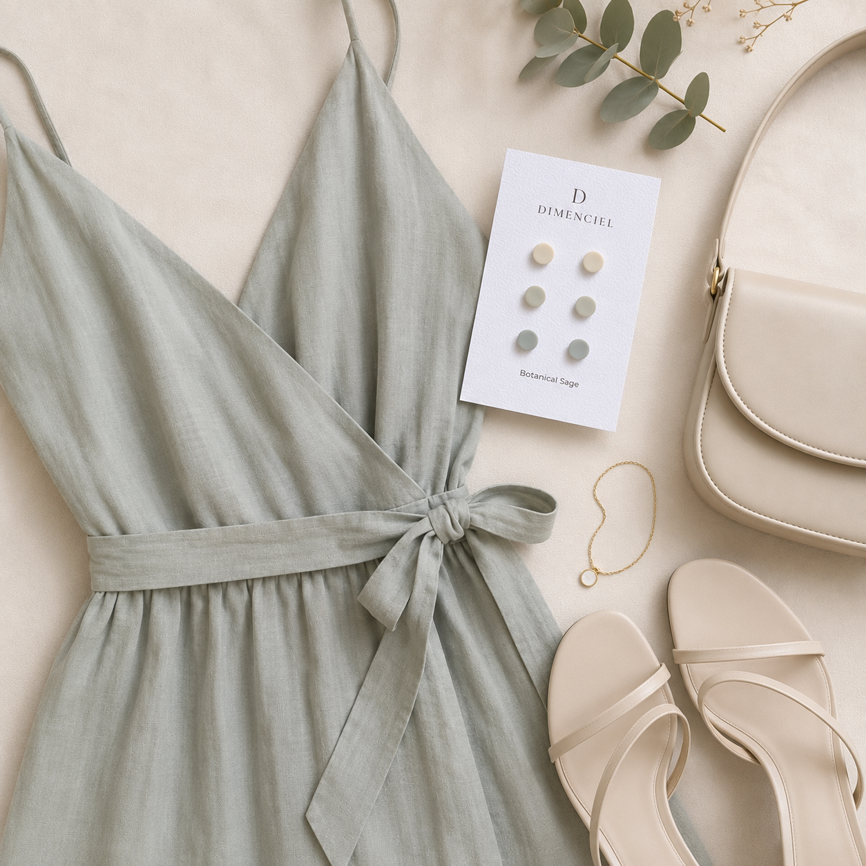 The Micro Orb Trio in Botanical Sage | Circle Studs Set