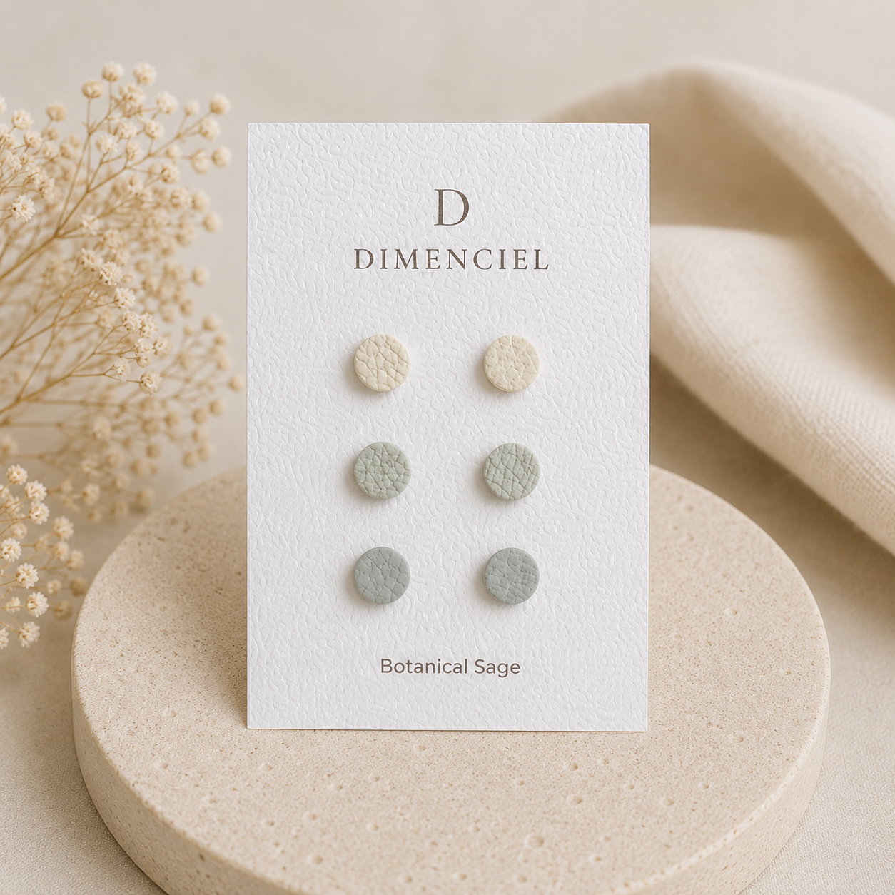 Botanical Sage Circle Studs Set
