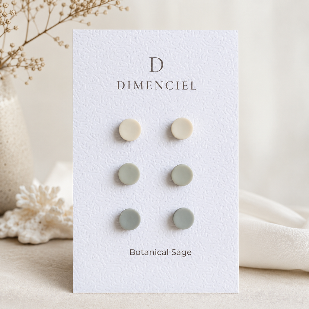 The Micro Orb Trio in Botanical Sage | Circle Studs Set