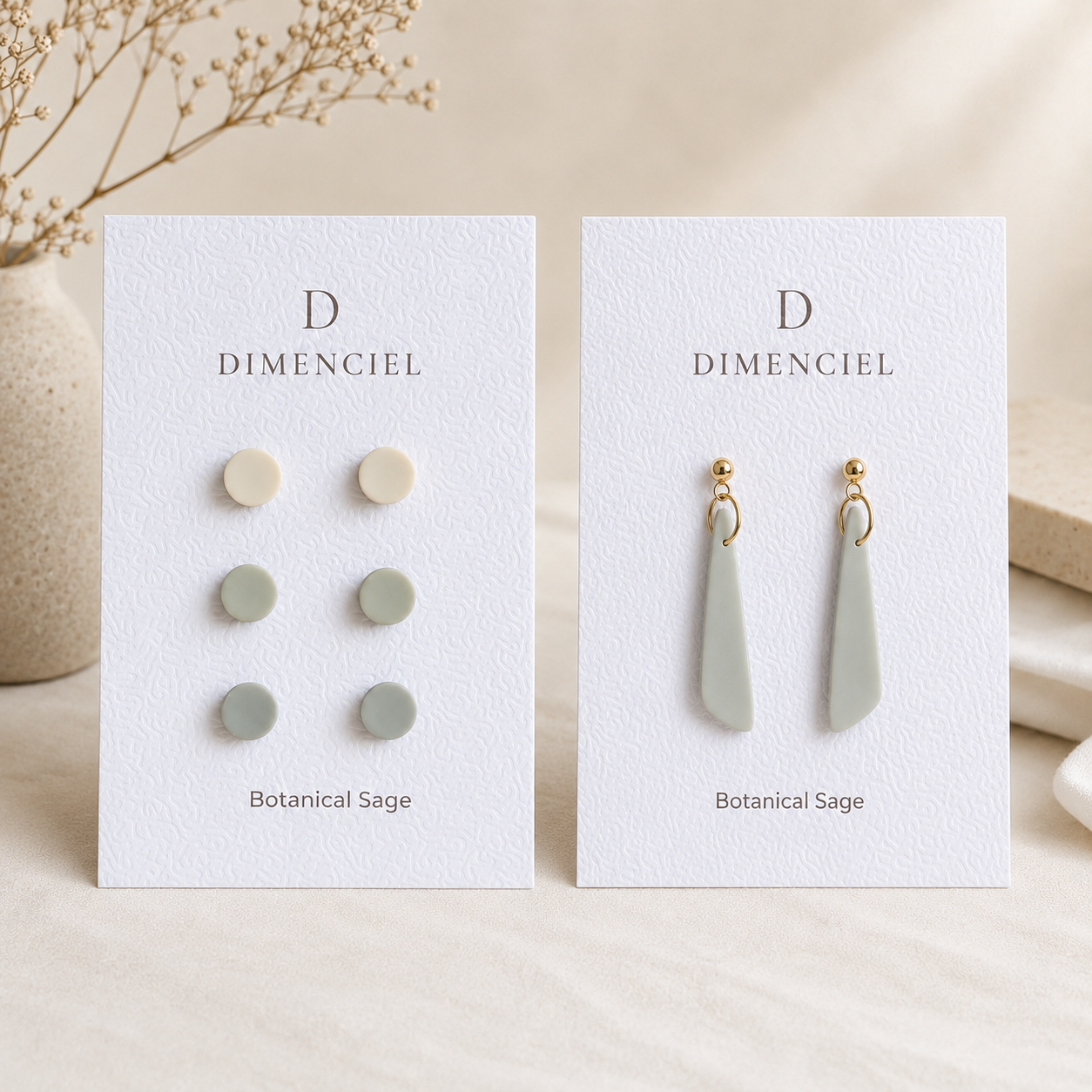 The Orb & Taper Edit in Botanical Sage | Bundle — Circle Studs Set & Drop Earrings