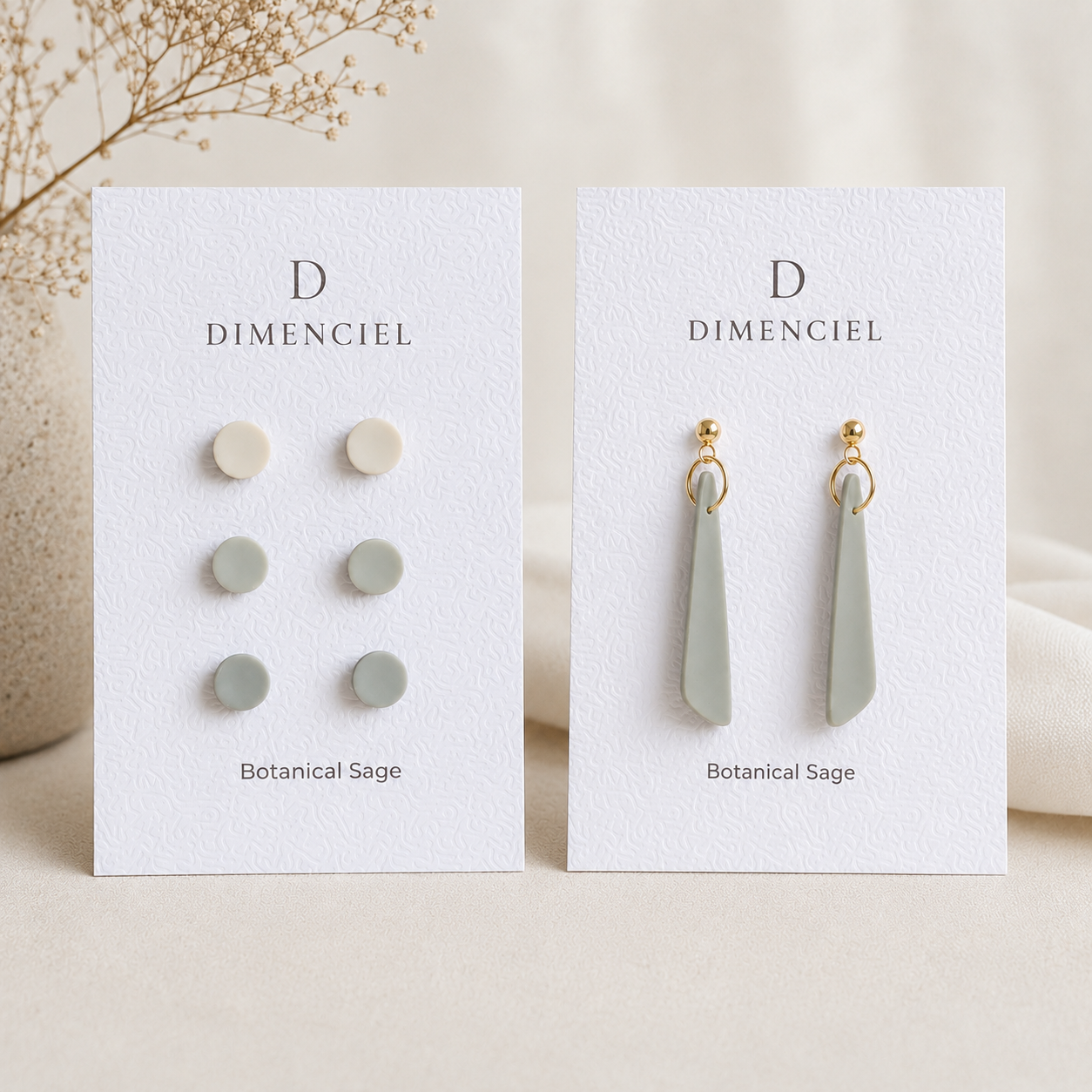The Orb & Taper Edit in Botanical Sage | Bundle — Circle Studs Set & Drop Earrings