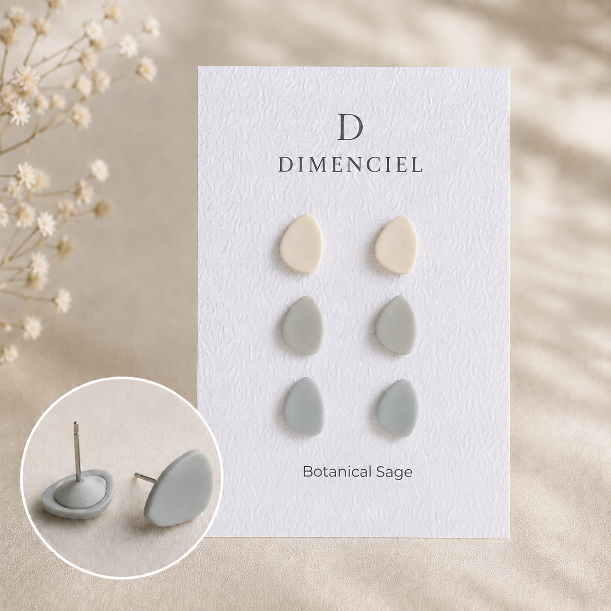 The Micro Pebble Trio in Botanical Sage | Pebble Ear Studs Set