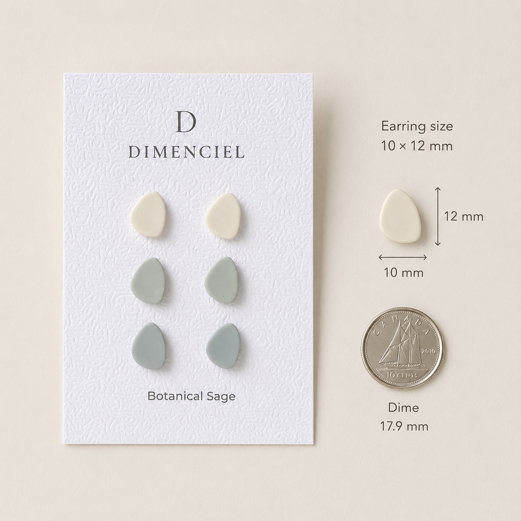 The Micro Pebble Trio in Botanical Sage | Pebble Ear Studs Set