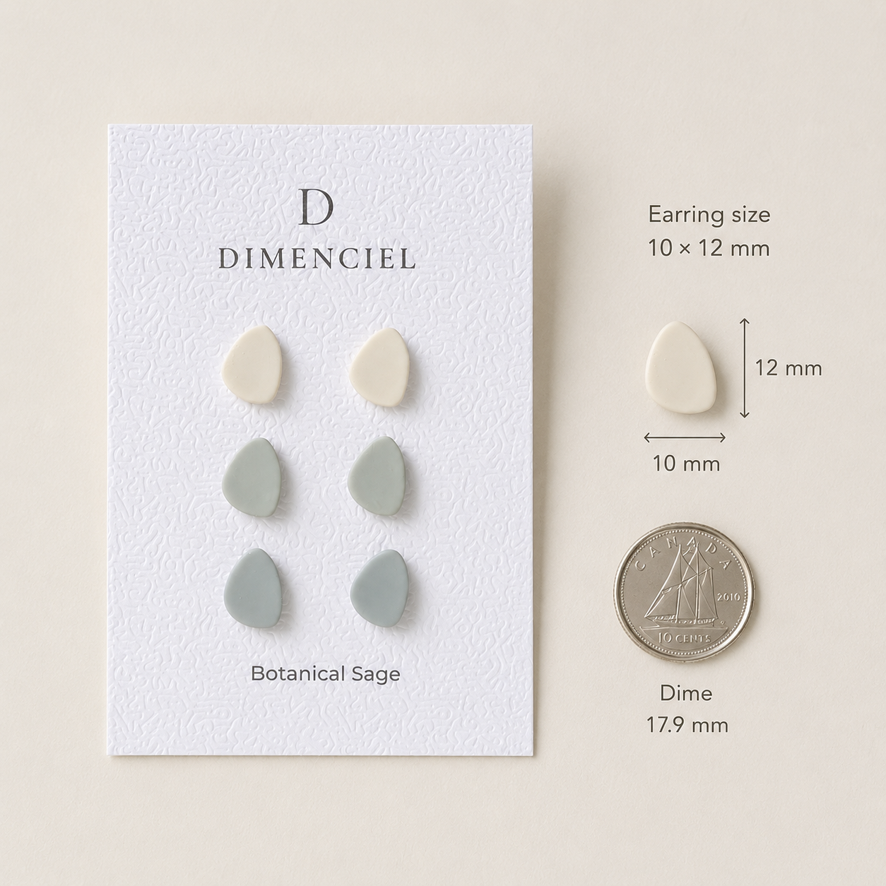 The Micro Pebble Trio in Botanical Sage | Pebble Ear Studs Set