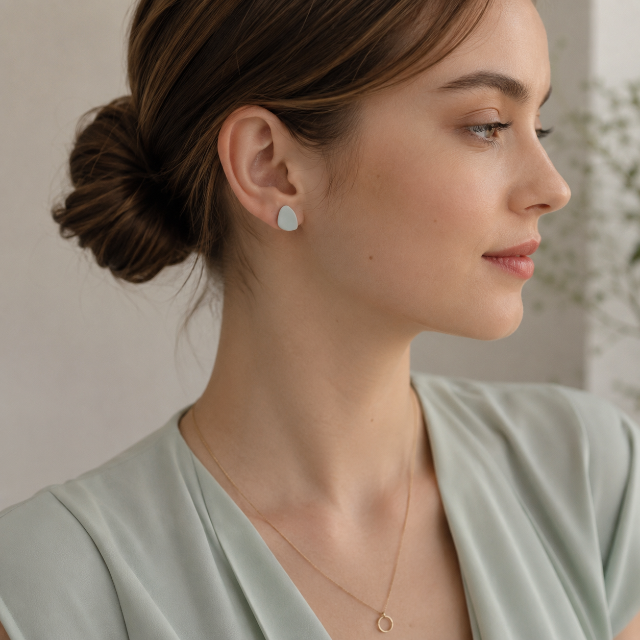 The Micro Pebble Trio in Botanical Sage | Pebble Ear Studs Set