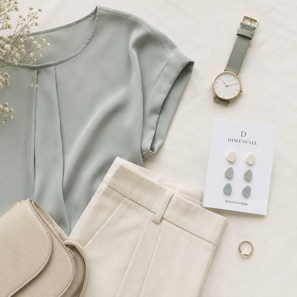 The Micro Pebble Trio in Botanical Sage | Pebble Ear Studs Set
