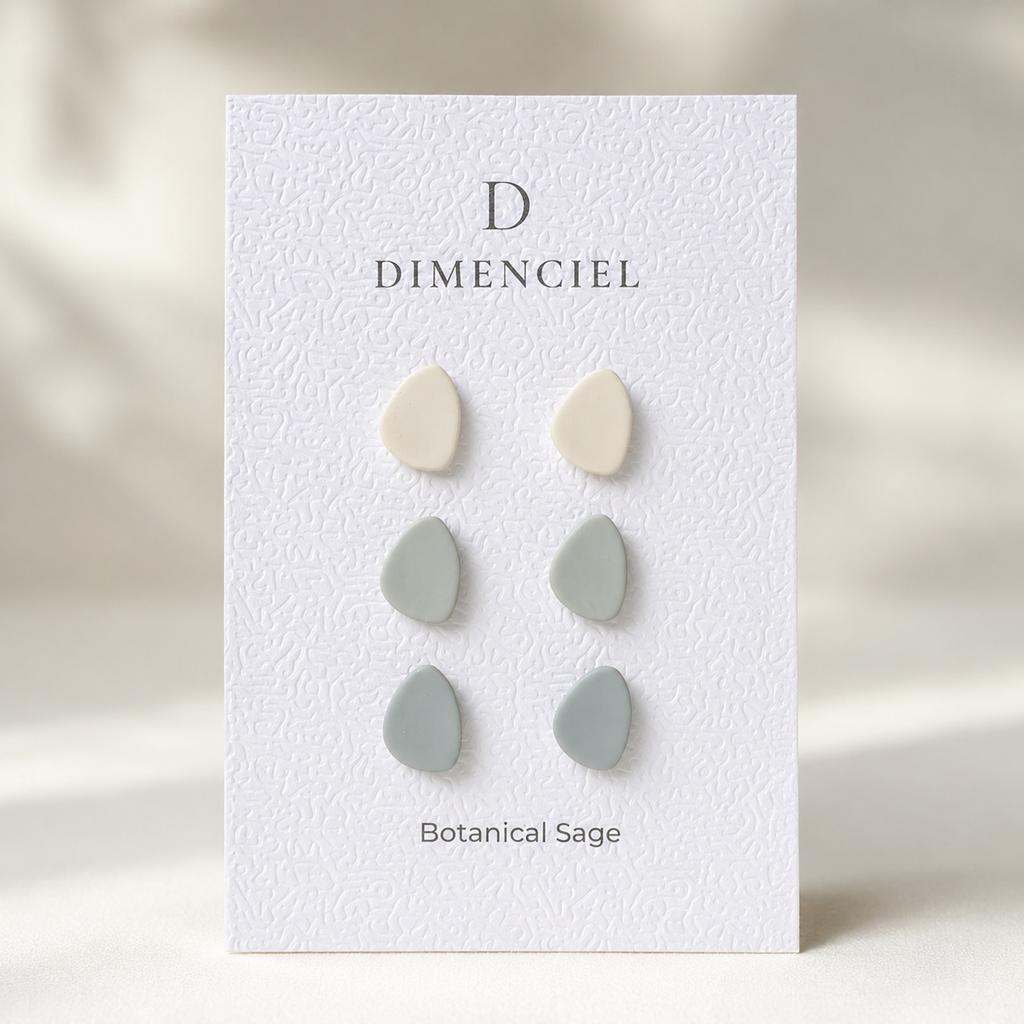 The Micro Pebble Trio in Botanical Sage | Pebble Ear Studs Set