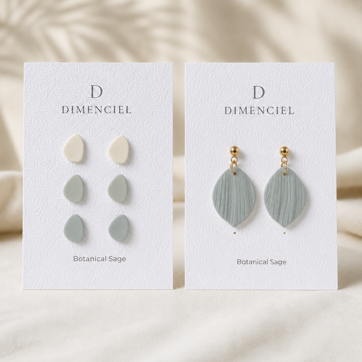 The Pebble & Petal Edit in Botanical Sage | Bundle — Pebble Studs Set & Petal Drop Earrings