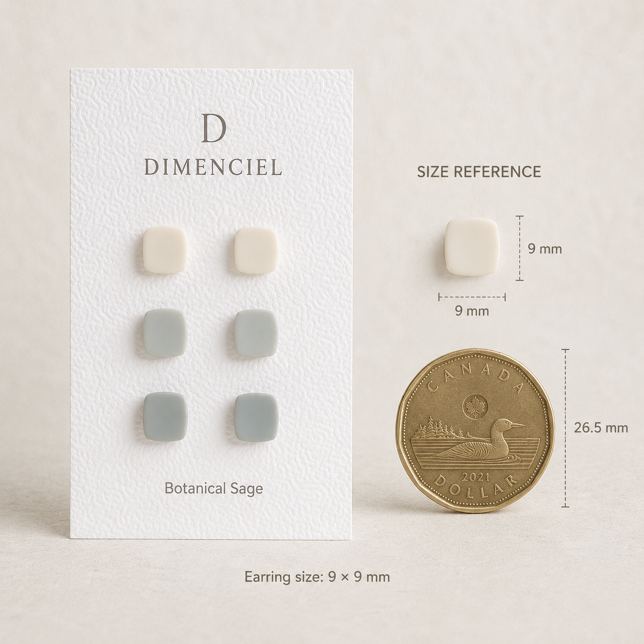 The Micro Cube Trio in Botanical Sage | Square Ear Studs Set
