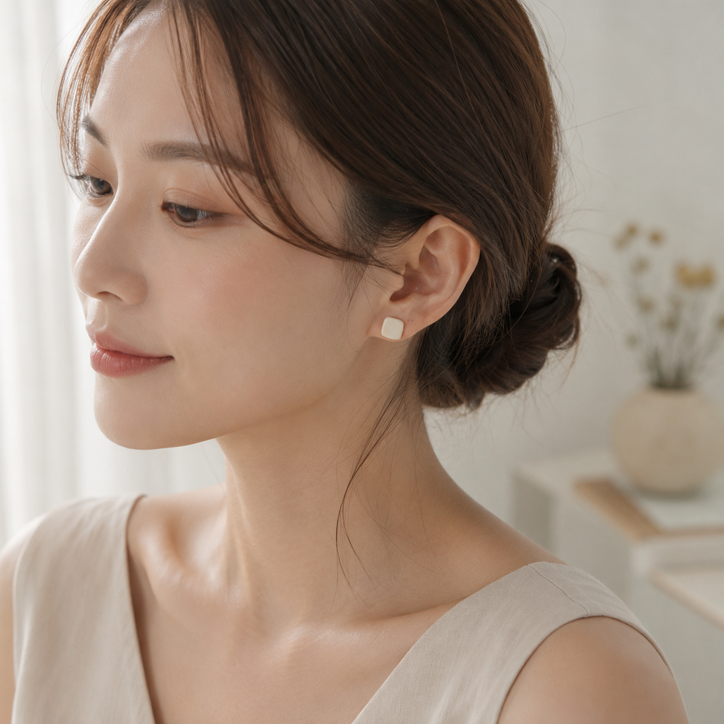 The Micro Cube Trio in Botanical Sage | Square Ear Studs Set