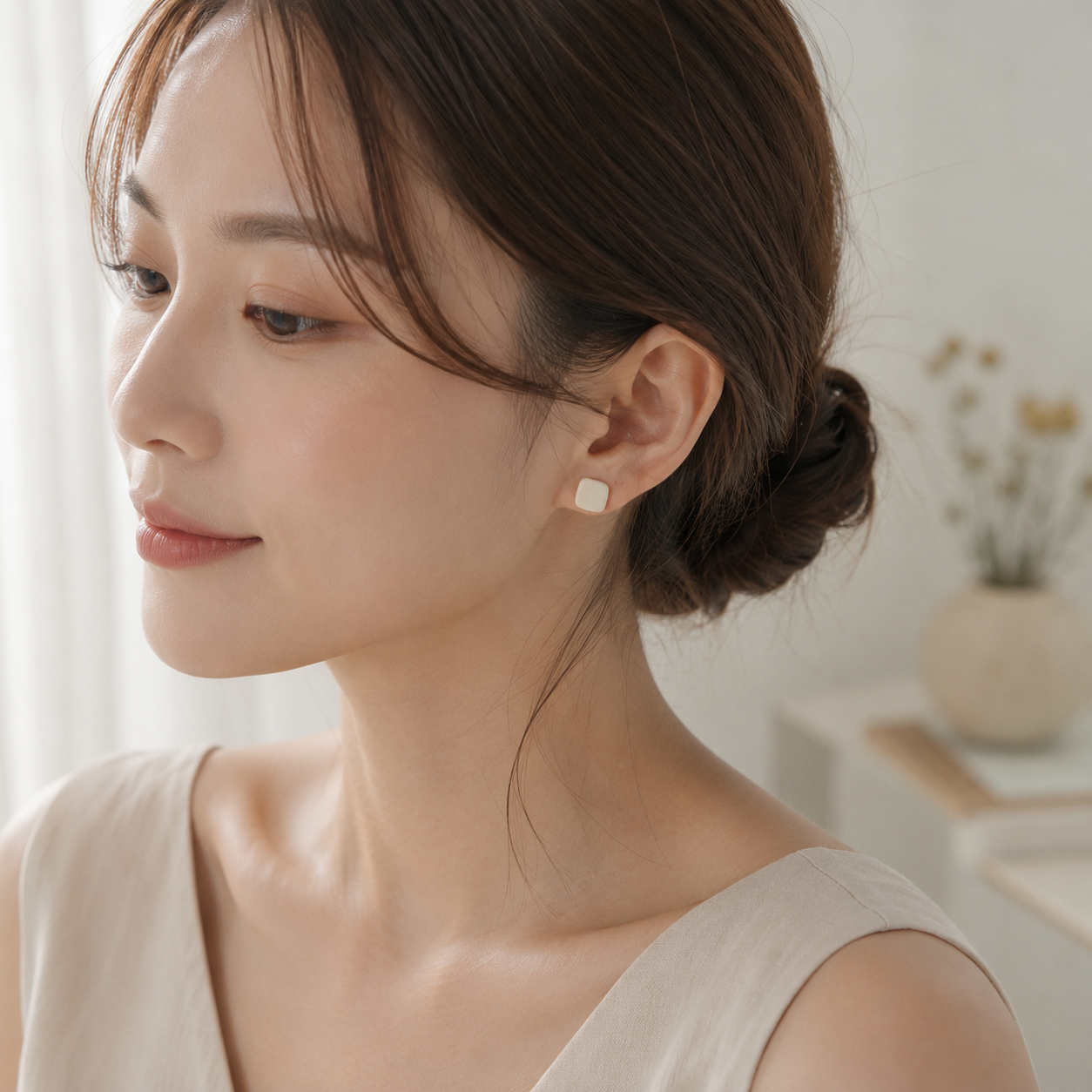 The Micro Cube Trio in Botanical Sage | Square Ear Studs Set