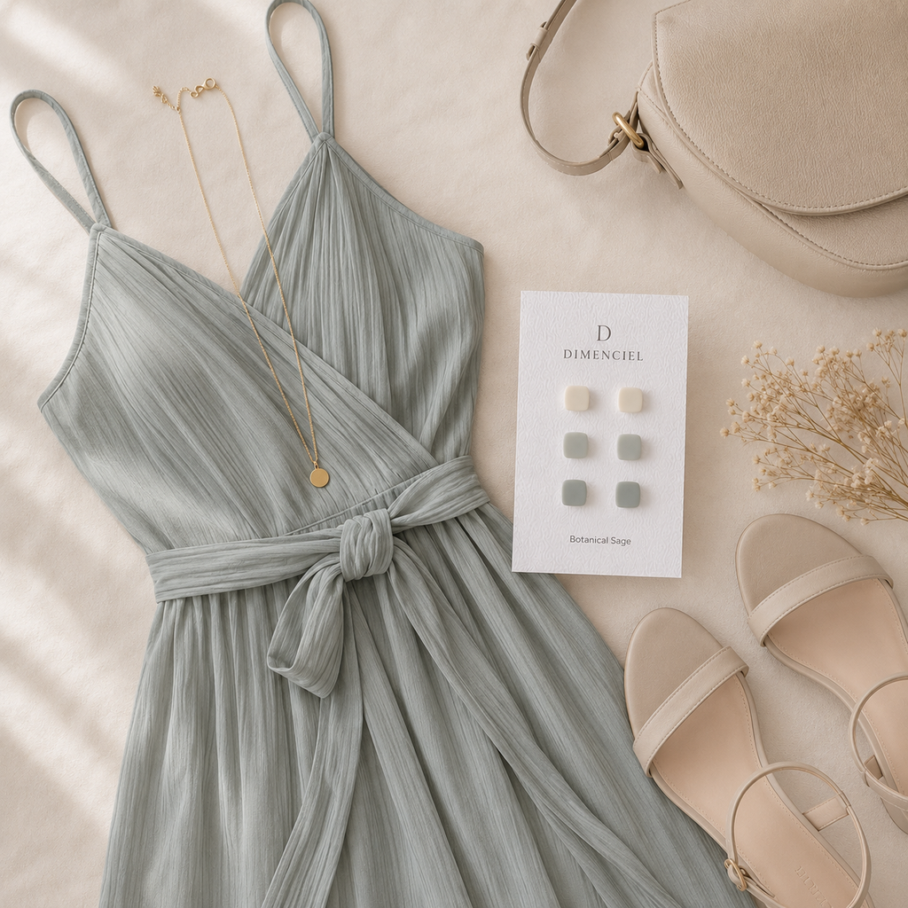 The Micro Cube Trio in Botanical Sage | Square Ear Studs Set